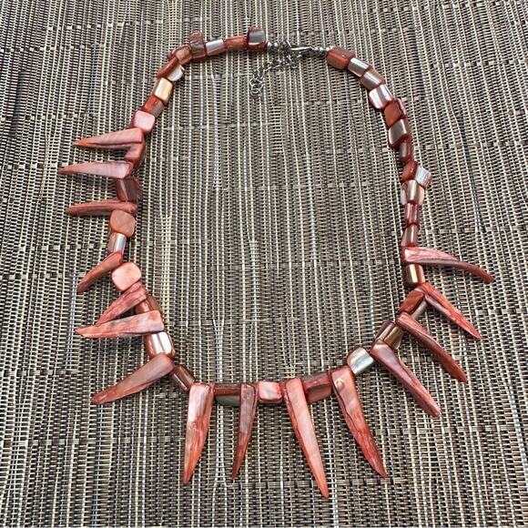 Pink Mother of Pearl Spike Shard Shell Bib Statement Necklace Beach Resort Beach - Picture 10 of 10